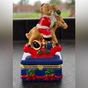 Vintage Christmas Bear Trinket box Rocking horse